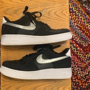 Nike Air Force 1 shoes. Black and Silver. Size 9